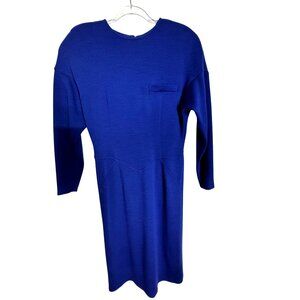Vintage Erreuno Italian Royal Blue Wool Long Sleeve Dress Size 42 Eighties Class